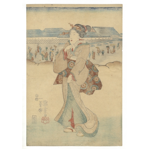 39 - Kuniyoshi Utagawa, Courtesan taking a walk, Japanese Woodblock Print, Artist: Kuniyoshi Utagawa (179... 