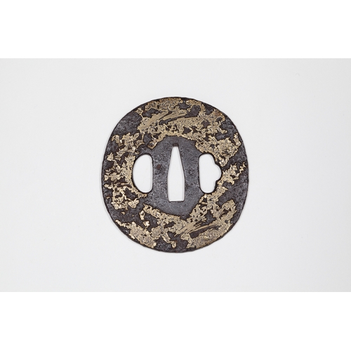 7 - Japanese Brass inlaid iron tsuba, 19th century Title: Brass inlaid iron tsuba
Date: 19th century
Siz... 