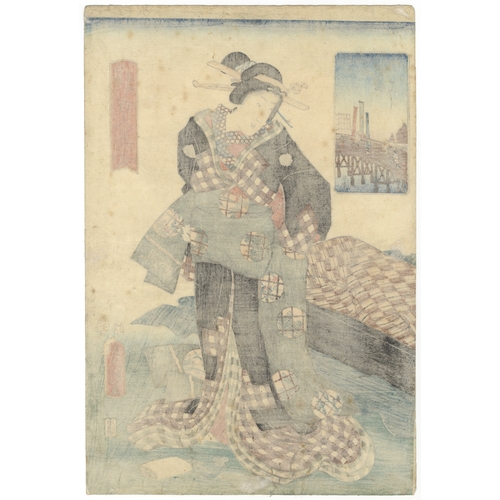 64 - Toyokuni III Utagawa, Ryogoku, Beauty, Japanese Woodblock Print, Artist: Toyokuni III Utagawa (1786-... 