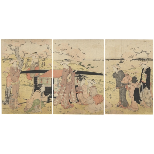 78 - Eishi Chobunsai, Court Ladies, Triptych, Japanese Woodblock Print, Artist: Eishi Chobunsai (1756 - 1... 