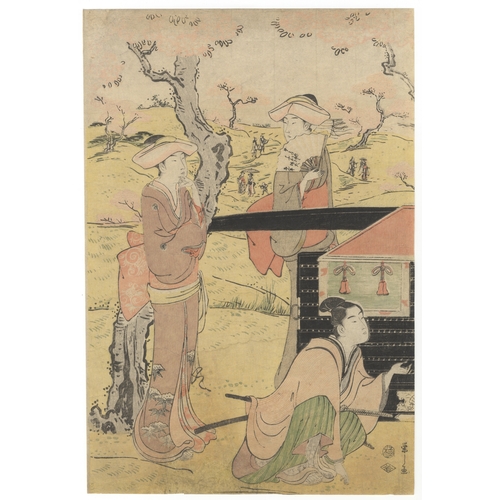 78 - Eishi Chobunsai, Court Ladies, Triptych, Japanese Woodblock Print, Artist: Eishi Chobunsai (1756 - 1... 