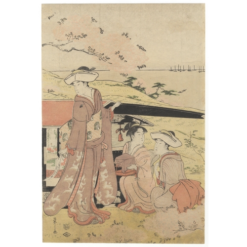 78 - Eishi Chobunsai, Court Ladies, Triptych, Japanese Woodblock Print, Artist: Eishi Chobunsai (1756 - 1... 