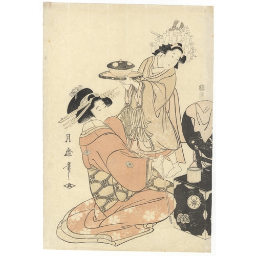 79 - Tsukimaro, Courtesan, Triptych, Japanese Woodblock Print, Artist: Tsukimaro (c. 1800 - 1830)
Title: ... 