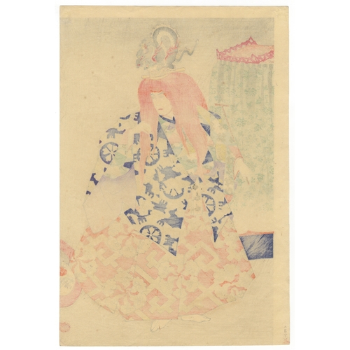 152 - Chikanobu Yoshu, Beauty, Chiyoda, Theatre, Japanese woodblock print, Artist: Chikanobu Yoshu (1838 -... 