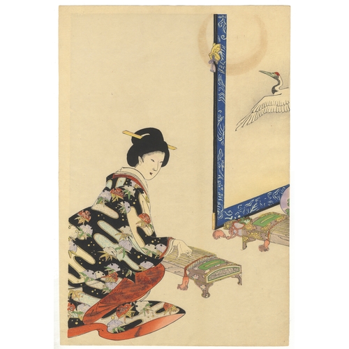 162 - Chikanobu Yoshu, Beauty, Chiyoda, Music, Japanese woodblock print, Artist: Chikanobu Yoshu (1838-191... 