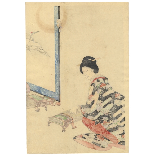 162 - Chikanobu Yoshu, Beauty, Chiyoda, Music, Japanese woodblock print, Artist: Chikanobu Yoshu (1838-191... 