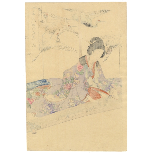 162 - Chikanobu Yoshu, Beauty, Chiyoda, Music, Japanese woodblock print, Artist: Chikanobu Yoshu (1838-191... 