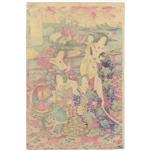 168 - Fusatane Utagawa, Beauty, Spring, Music, Japanese woodblock print, Artist: Fusatane Utagawa (1854-18... 