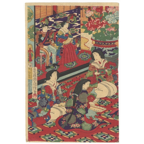 168 - Fusatane Utagawa, Beauty, Spring, Music, Japanese woodblock print, Artist: Fusatane Utagawa (1854-18... 