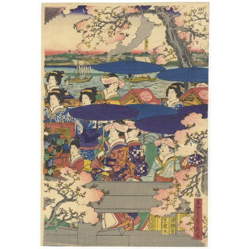 171 - Sadahide Utagawa, Beauty, Cherry blossom, Japanese woodblock print, Artist: Sadahide Utagawa (1807-1... 