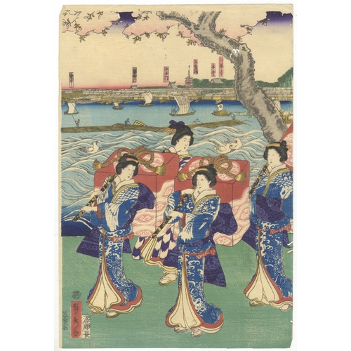 171 - Sadahide Utagawa, Beauty, Cherry blossom, Japanese woodblock print, Artist: Sadahide Utagawa (1807-1... 