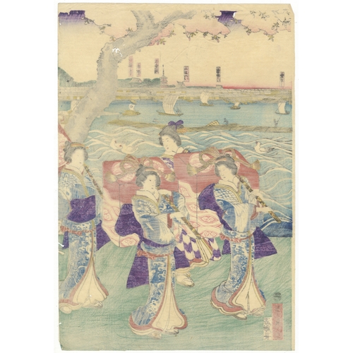 171 - Sadahide Utagawa, Beauty, Cherry blossom, Japanese woodblock print, Artist: Sadahide Utagawa (1807-1... 