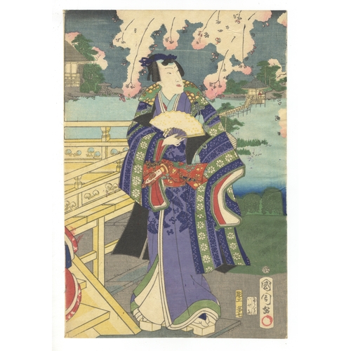 178 - Kunichika Toyohara, Genji, Cherry blossom, Japanese woodblock print, Artist: Kunichika Toyohara (183... 