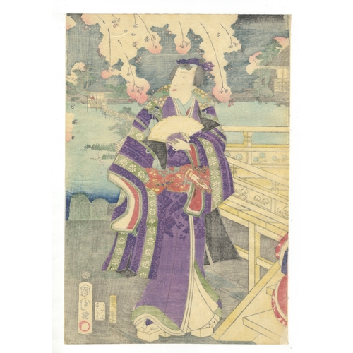 178 - Kunichika Toyohara, Genji, Cherry blossom, Japanese woodblock print, Artist: Kunichika Toyohara (183... 