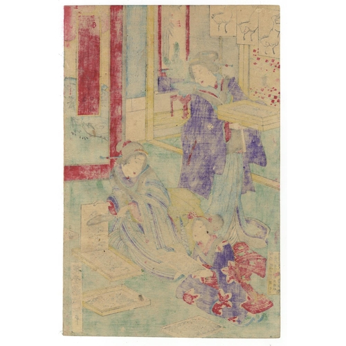 27 - Kunimasa Baido, Silk Making, Japanese Woodblock Print, Artist: Kunimasa Baido (1848-1920) 
 Title: S... 