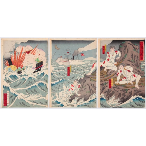 70 - Kunimasa V, Sino-Japanese War, Kabuki Play, Japanese Woodblock Print, Artist: Kochoro / Kunimasa V U... 