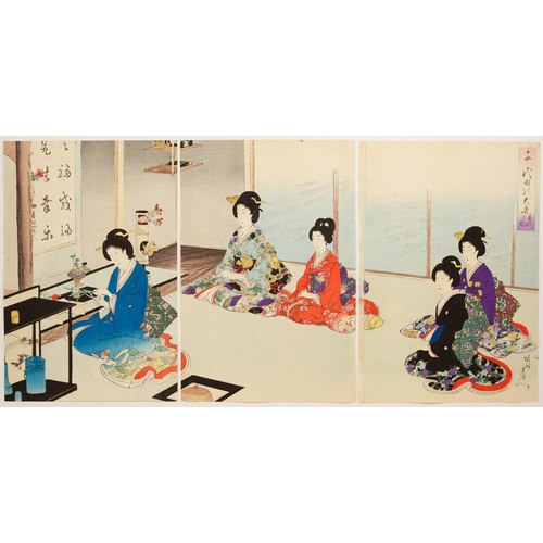 71 - Artist: Chikanobu Yoshu (1838-1912)
Title: Tea Ceremony and Flower Arrangement
Series title: Court L... 