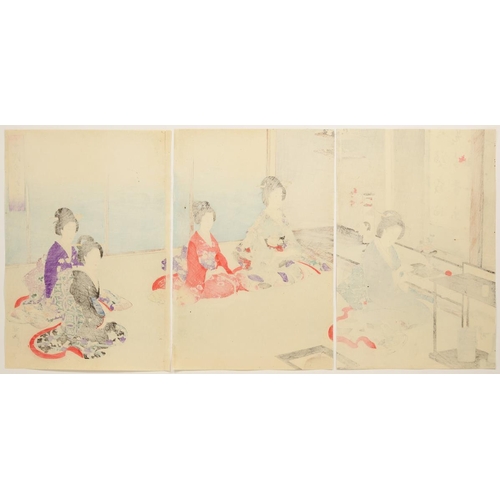 71 - Artist: Chikanobu Yoshu (1838-1912)
Title: Tea Ceremony and Flower Arrangement
Series title: Court L... 