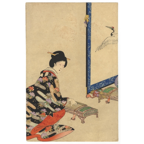 74 - Artist: Chikanobu Yoshu (1838-1912)
Title: Playing the Koto
Series: The Inner Palace of Chiyoda
Publ... 