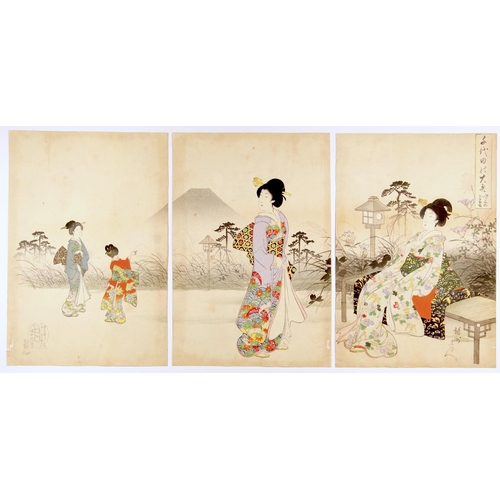 131 - Artist: Chikanobu Yoshu (1838-1912)
Title: Evening Fuji from Fukiage
Series: Court Ladies of the Chi... 