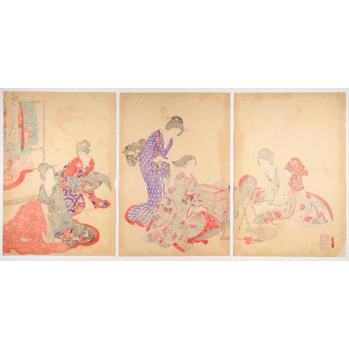 30 - Artist: Chikanobu Yoshu (1838-1912)
Title: Hair Styling
Series title: Court Ladies of the Chiyoda Pa... 