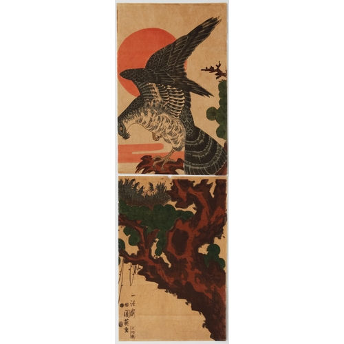 194 - Artist: Kunihide I Utagawa (act.1800-1850s)
Title: Hawk on Pine Branch
Publisher: Masudaya Ginjiro
D... 