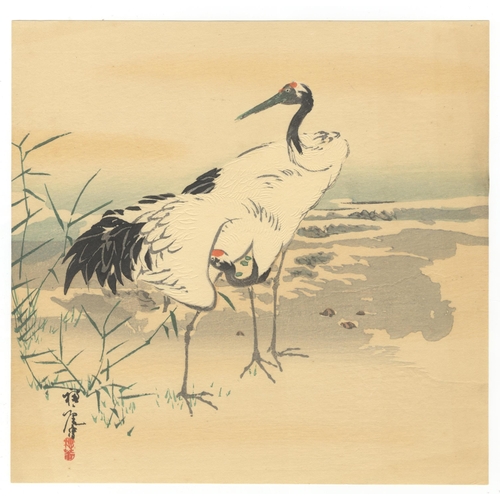 196 - Artist: Suian Hirafuku (1844 - 1890)
Title: A Couple of Cranes
Date: late 19th century
Size: 24 x 24... 