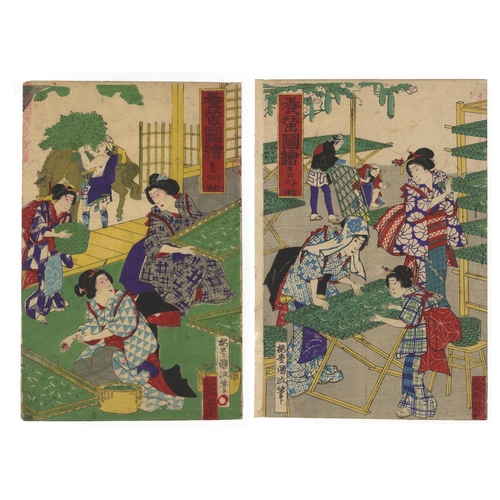 291 - Set of 2 prints:
Artist: Kunimasa Baido (1848-1920)
Title: Silk Making 3
Publisher: Tsutsumi Kichibe... 