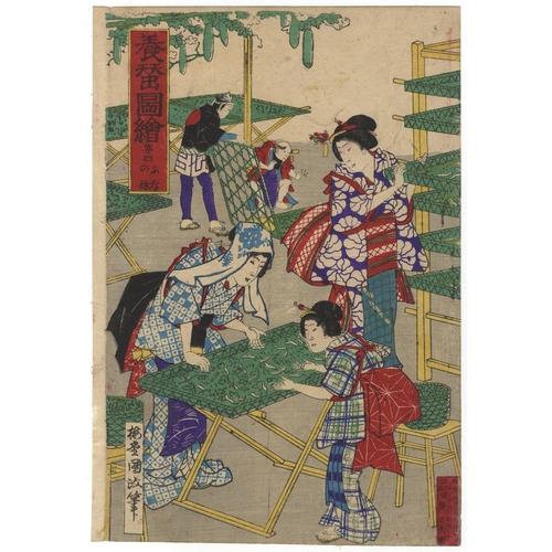 291 - Set of 2 prints:
Artist: Kunimasa Baido (1848-1920)
Title: Silk Making 3
Publisher: Tsutsumi Kichibe... 