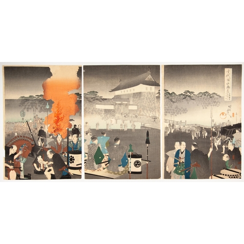 53 - Artist: Chikanobu Yoshu (1838-1912)Title: Daimyo Procession Arriving at Edo CastleSerires title: T... 
