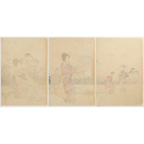 60 - Artist: Chikanobu Yoshu (1838-1912)Title: Evening Fuji from FukiageSeries title: Court Ladies of t... 