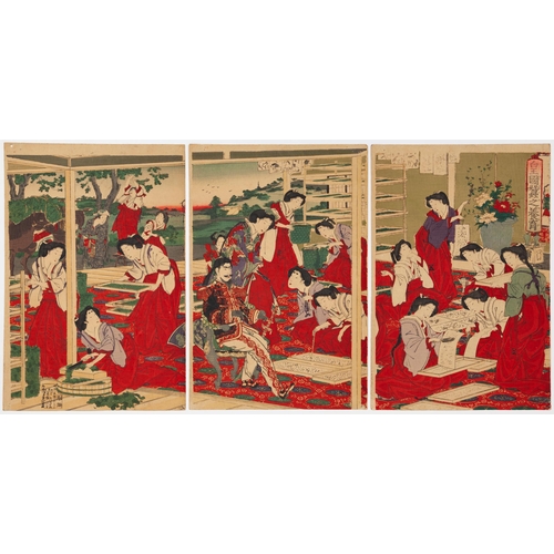 68 - Artist: No signature
Title: Imperial Japan, Making Silk
Publisher: Takekawa Seikichi
Date: c.1880s
S... 