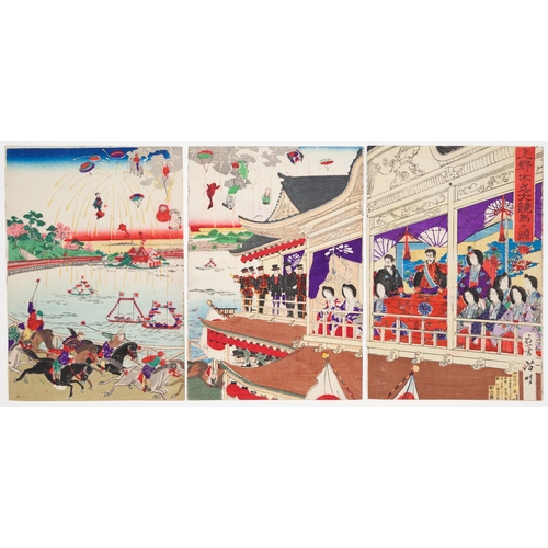 72 - Artist: Yoshiaki Utagawa (act.1880s)
Title: Horse Racing at Shinobazu in Ueno
Publisher: Ishijima Ya... 