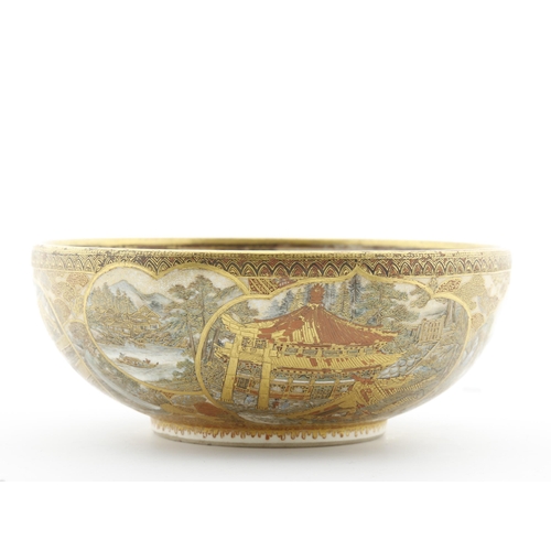 Title: Tea Bowl by Takizawa Kiln in Satsuma
Date: late 19th century
Size: (D) 15.5 x (W) 15.5 x (H) 6.4 cm
Condition: Some gilt loss due to age, minor firing flaws on the bottom.
Ref: Satsuma_12_01