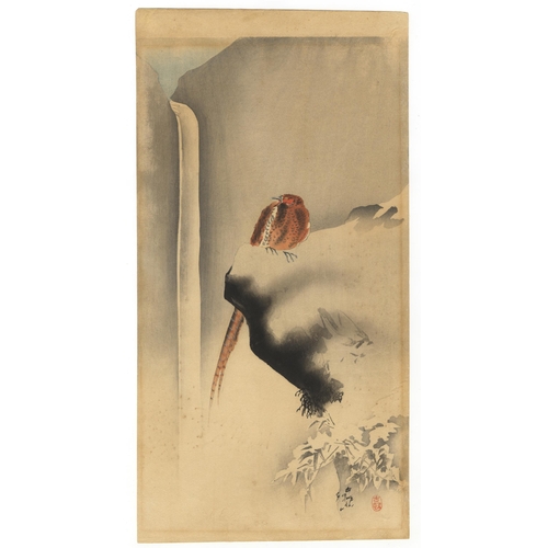 216 - Artist: Koson Ohara (1877-1945)
Title: Copper Pheasant in Snow
Publisher: Daikokuya
Date: Early 20th... 