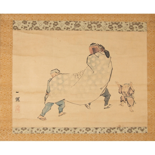 26 - Shishi Dancing Painting on Scroll
Artist: Ippo Takai
Date: 20th century
Size: (Overall) 113 x 57 cm;... 