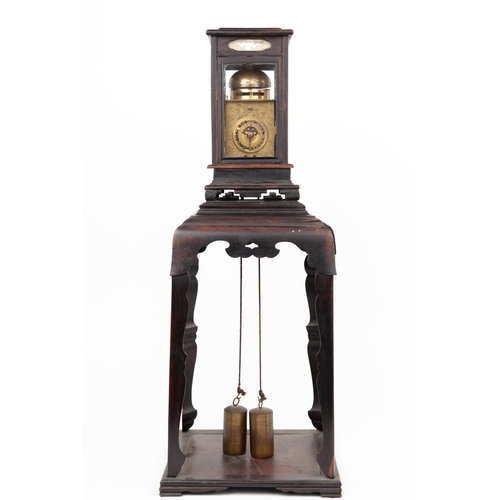 Title:Dai-dokei lantern clock on four-legged stand
Date: Meiji Period
Total height: approx. 62 cm
Square wooden base: approx. 24 cm
Condition: Functioning movement. The item is well-worn, with external areas showing aged metal and wood patina. Crack on one of the windows.
Ref: Daidokei 2