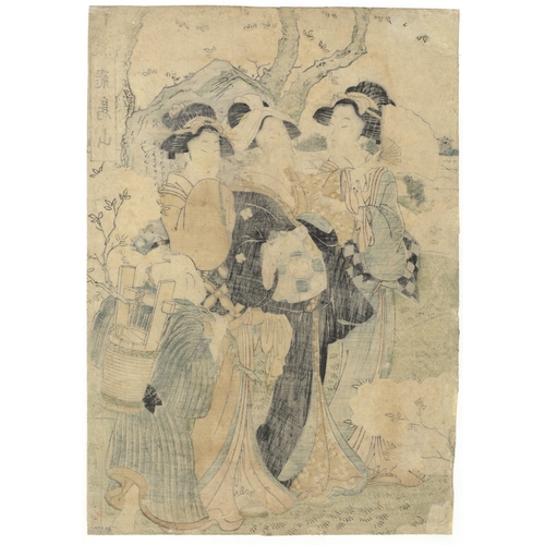 41 - Artist: Eizan Kikugawa (1787-1867)
Title: Beauties in Asukayama Park
Date: Early 19th C
Size: 35.7 x... 