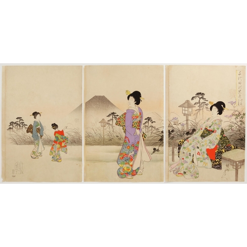 62 - Artist: Chikanobu Yoshu (1838-1912)
Title: Evening Fuji from Fukiage
Series title: Court Ladies of t... 