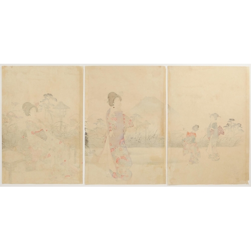 62 - Artist: Chikanobu Yoshu (1838-1912)
Title: Evening Fuji from Fukiage
Series title: Court Ladies of t... 