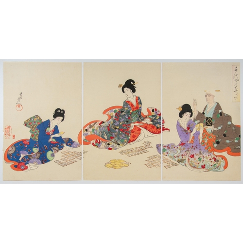 63 - Artist: Chikanobu Yoshu (1838-1912)
Title: Playing Karuta Cards
Series Title: Court Ladies of the Ch... 