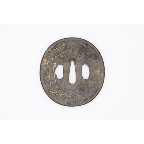 10 - 19th century iron tsuba designing a bell with the Chinese scholar
Size: 8.4 x 7.8 x 0.5 cm
Condition... 