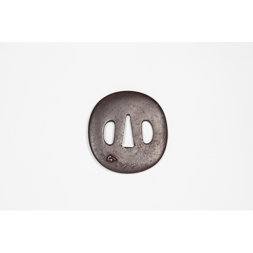 12 - Iron Tsuba with Ox and Moon Design
Date: 19th century
Size: 6.1 x 5.8 x 0.4 cm
Condition: Lightly ru... 