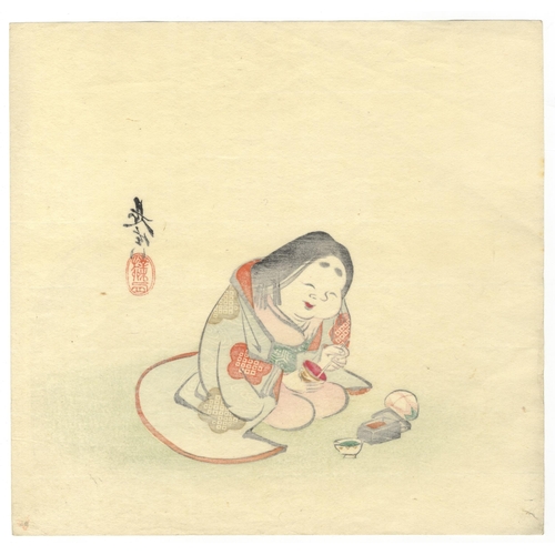 130 - Artist: Zeshin Shibata (1807-1891)
Title: Okame Preparing Make-up
Publisher: No seal
Date: c.1880s
S... 