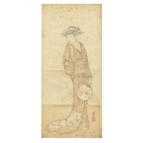 164 - Set of 2 prints:
Artist: Katsukawa Shunko I (1743 - 1812)
Title: Kabuki Actor as Onnagata Female Rol... 