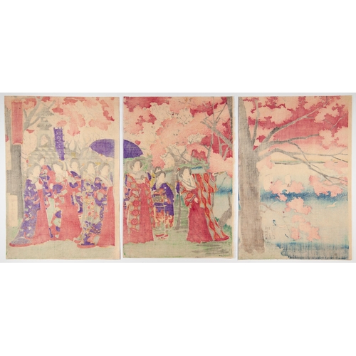 191 - Artist: Ginko Adachi (1853-1902)
Title: Cherry Blossom Viewing at Sumida Embankment
Publisher: Isawa... 