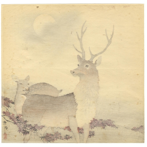 23 - Artist: Koson Ohara (1877 – 1945)
Title: Two Deer among maple leaves on a moonlit night
Publisher: D... 