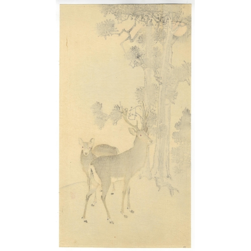 24 - Artist: Koson Ohara (1877-1945)
Title: Pair of Deer
Publisher: Daikokuya
Date: c.1900-1910s
Size: 33... 