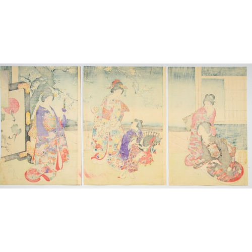 261 -  Set of 2 prints:
Artist: Chikanobu Yoshu (1838–1912)
Title: Playing with a Spring Hobby-horse / Mar... 