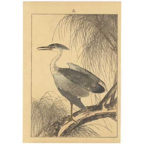 27 - Set of 2 prints:
Artist: Keinen Imao (1845-1924)
Title: Heron / Sensitive Plant and Blue Rock Thrush... 